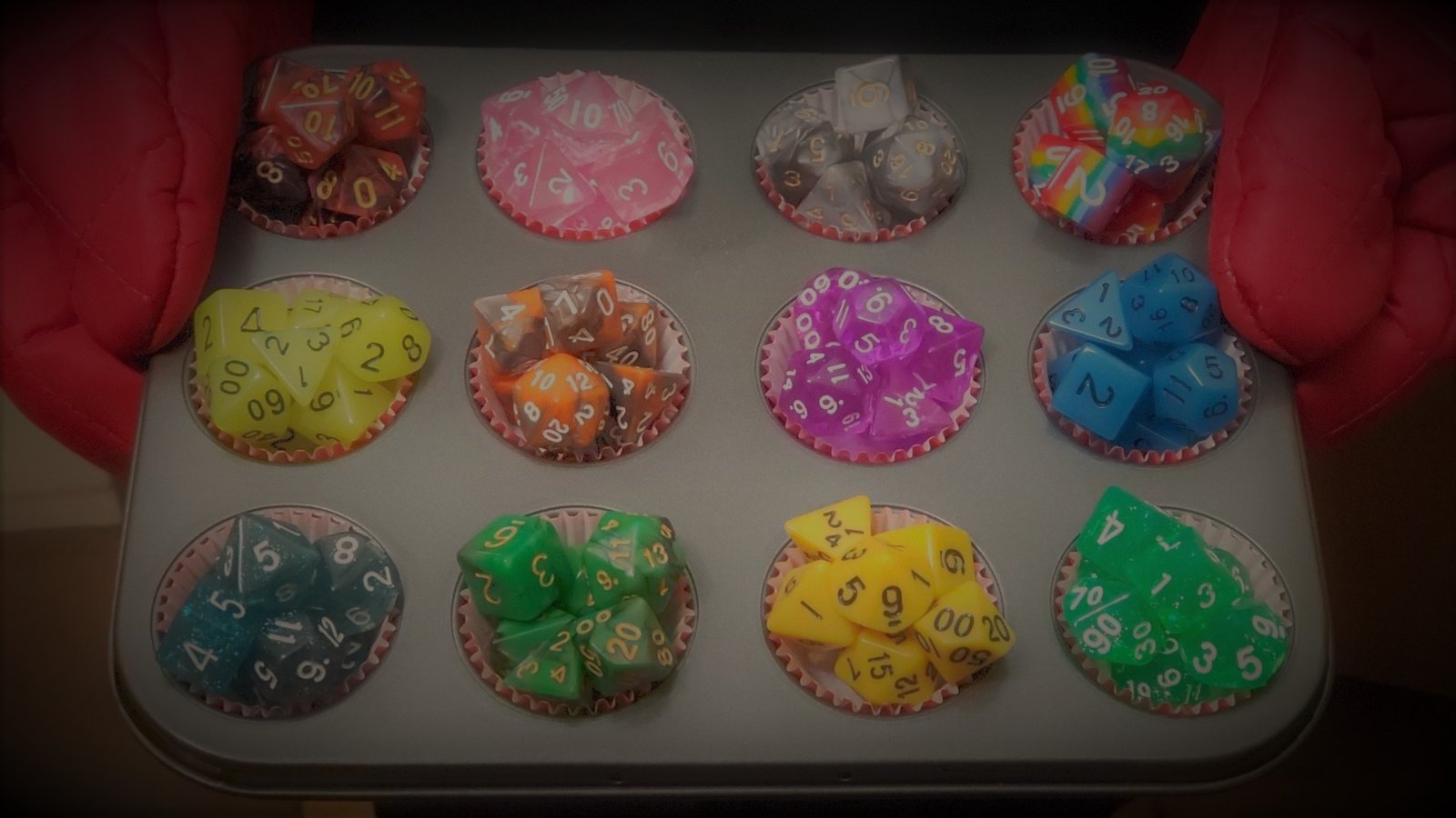 Cupcake tray of dice